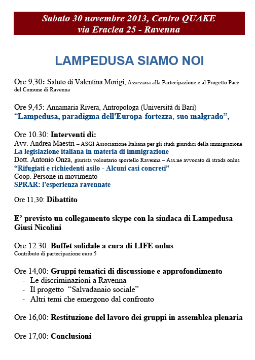 30.11.13 Ravenna. Incontro pubblico: “Lampedusa siamo noi”