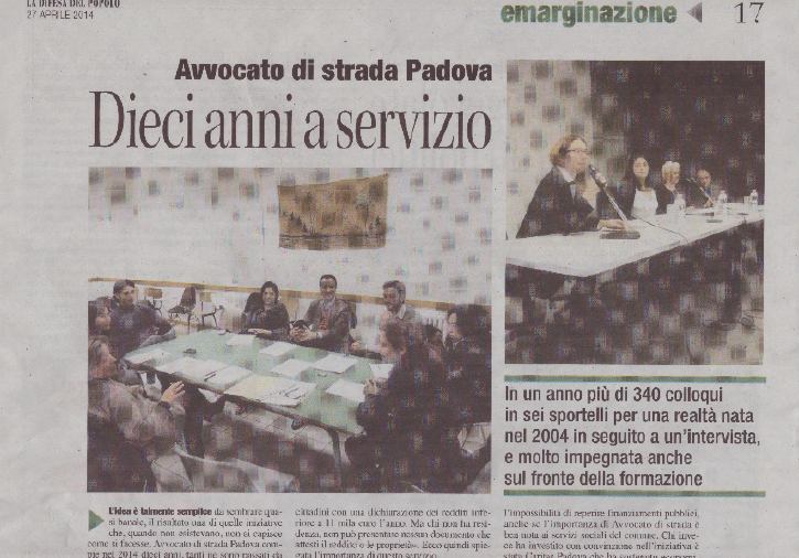 La difesa del popolo: “Avvocato di strada Padova compie 10 anni”