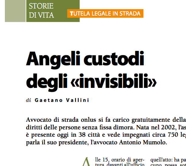 Messaggero di Sant’Antonio: “Avvocati di strada angeli custodi degli «invisibili»”