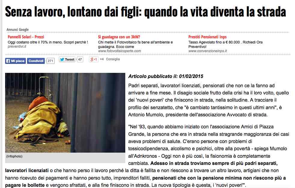 “Senza lavoro, lontano dai figli: quando la vita diventa la strada”