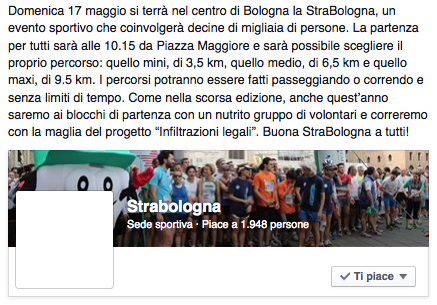 StraBologna 2015. Di corsa per favorire le “infiltrazioni legali”