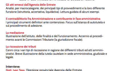 22.01.16 Padova. Incontro di formazione su “I provvedimenti amministrativi di competenza dell’Agenzia delle Entrate”