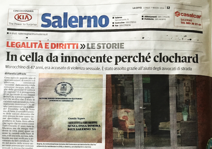 Salerno. In cella da innocente perchè clochard, assolto dopo un anno