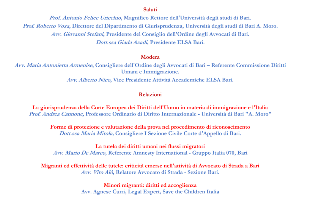 20.05.16 Bari, convegno “Protezione internazionale ed effettività delle tutele nel quadro della normativa europea e nazionale”