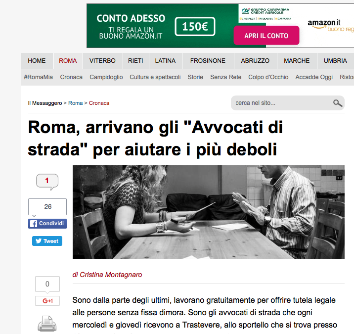 Il Messaggero. Gli avvocati di strada per aiutare i più deboli