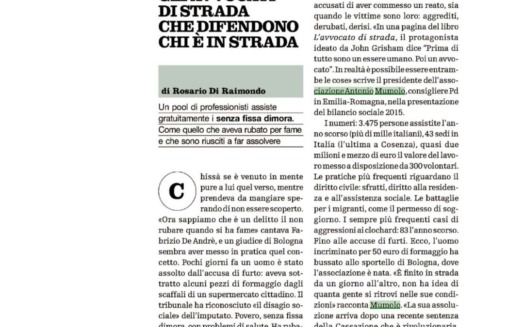 Il Venerdì: “Gli avvocati di strada che difendono chi è in strada”
