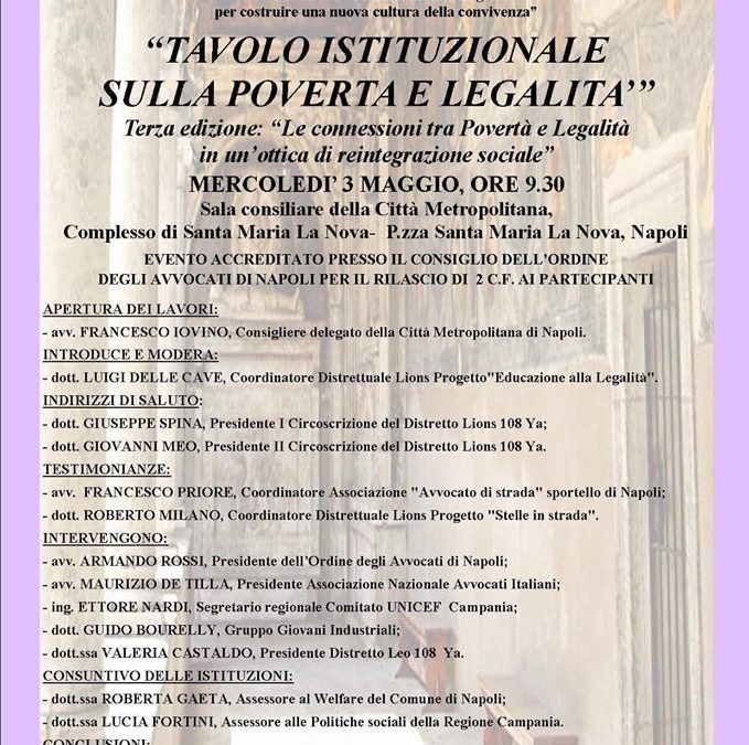 03.05.17 A Napoli il “Tavolo Istituzionale sulla Povertà e Legalità”