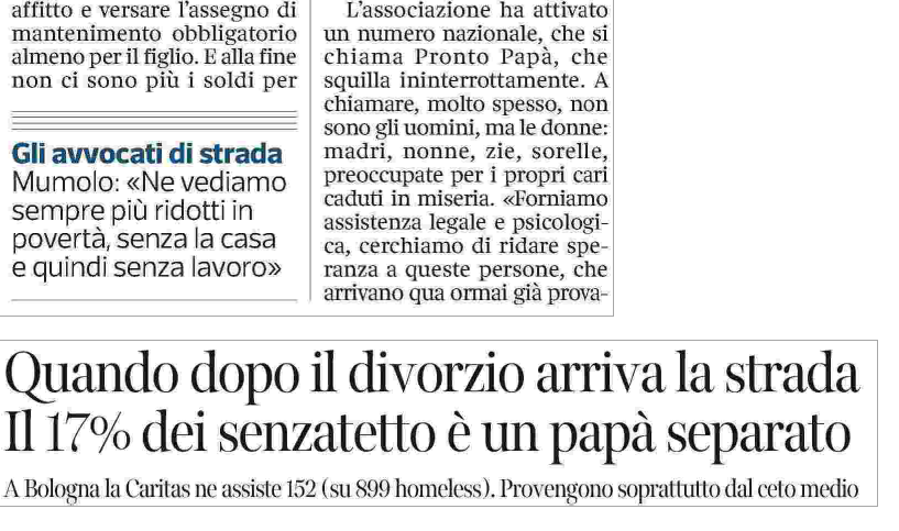 Quei padri senzatetto dopo il divorzio
