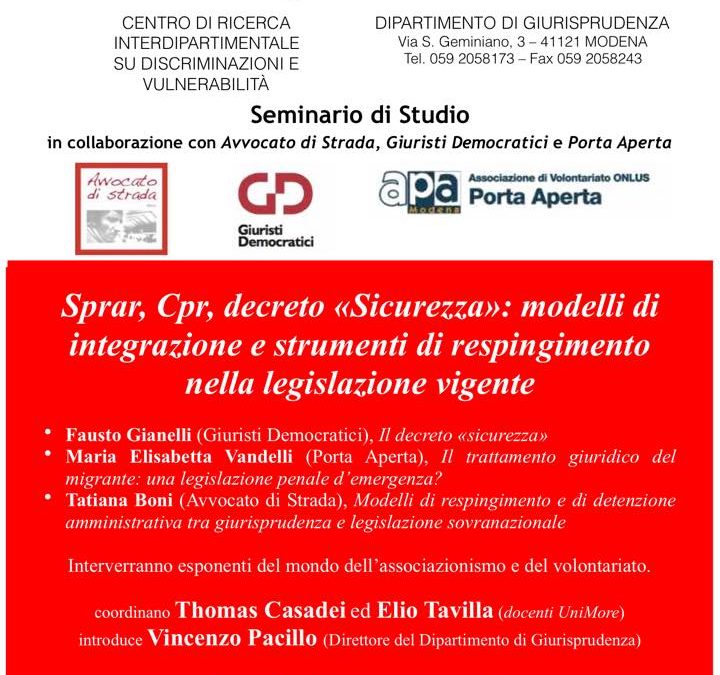 25.03.19, Modena: “Sprar, Cpr e “decreto sicurezza””