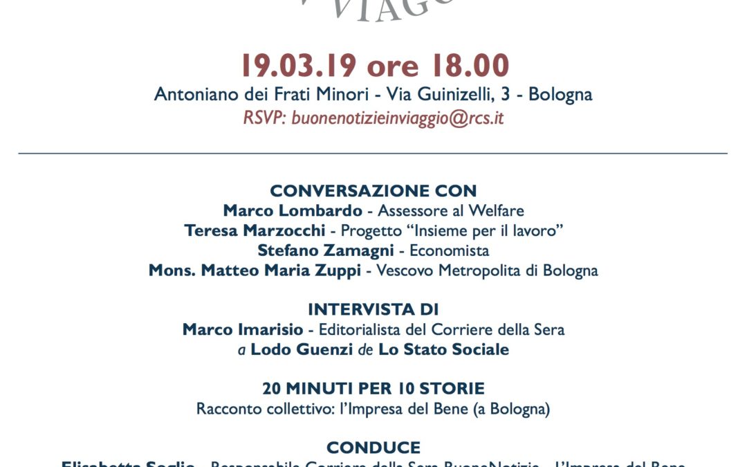 Buone notizie in viaggio il 19 marzo è a Bologna
