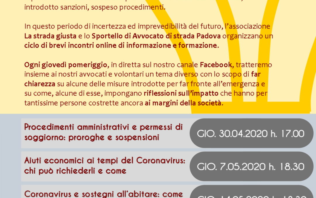 Web in law, un ciclo di webinar organizzato da Avvocato di strada Padova