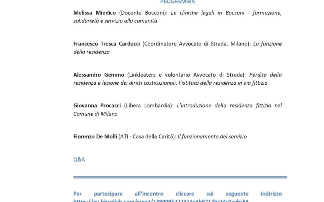 Legal Clinic: “Residenza fittizia: diritti effettivi”