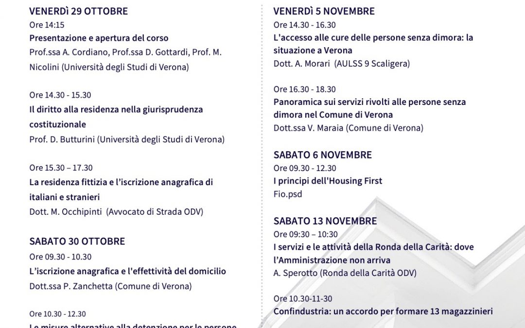 L’Università di Verona lancia un corso sulle persone senza dimora