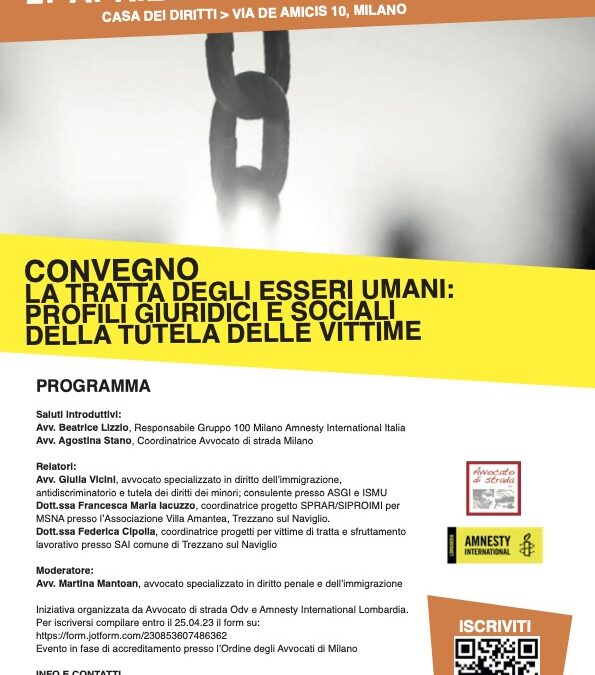 27.04.23 Milano, “La tratta degli esseri umani: profili giuridici e sociali della tutela delle vittime”